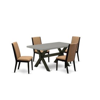 East West Furniture 5-Piece Beautiful kitchen table set a Superb Cement Color Kitchen Table Top and 4 Gorgeous Linen Fabric Modern Dining Chairs