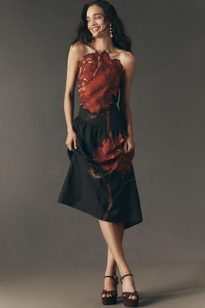 Farm Rio Rosalia Linen Blend Strapless Midi Dress