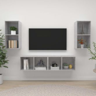 vidaXL Vidaxl - Muebles De Sal&oacute;n De Pared 4 Pzs Madera Ingenier&iacute;a Gris Hormig&oacute;n