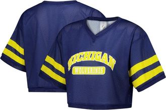 ZooZatZ Womens ZooZatz Navy Michigan Wolverines Mesh Cropped V-Neck T-Shirt at Nordstrom, Size Medium