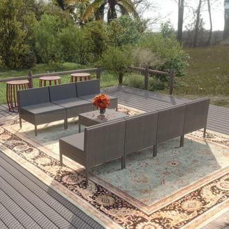 vidaXL Set De Muebles De Jard&iacute;n 8 Pzas Y Cojines Rat&aacute;n Sint&eacute;tico Gris Vidaxl