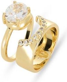 Covet Set of 2 Inset Scallop Rings in Clear /Gold at Nordstrom Rack, Size 6