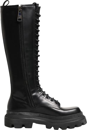 Dolce & Gabbana Black Leather Knee High Lace Up Boots Mens Shoes