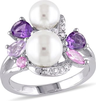 Mimi & Max White Cultured Freshwater Pearl Ring with Amethyst