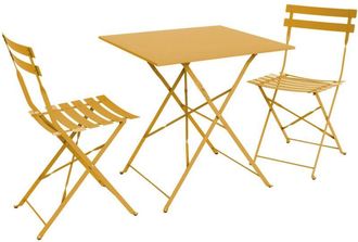 Sweeek Square 2-seater folding metal bistro garden table with 2 chairs Yellow Ochre 70x70x71 cm - Emilia