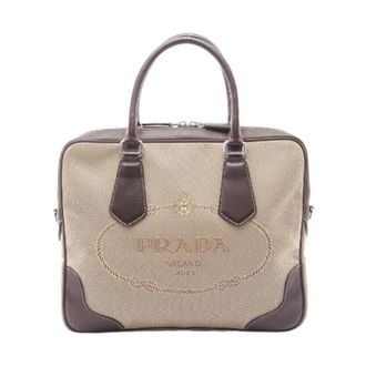 Prada Pre-owned Handbags, female, Beige, Size: ONE SIZE Pre-owned Canvas Leather Handbag