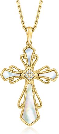 Ross-Simons Mother-Of-Pearl Cross Pendant Necklace With Diamonds in 18kt Gold Over Sterling