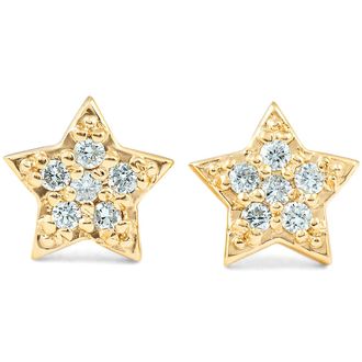 Pompeii3 14K Yellow Gold Diamond Pave Petite Star Studs Dainty High Polished 6.5MM