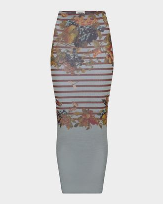 Jean Paul Gaultier Mariniere Grape-Print Mesh Maxi Skirt
