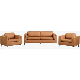 Sklum Conjunto De Sal&oacute;n Con Sof&aacute; De 2 Plazas Y 2 Sillones En Polipiel Soren Sklum Camel