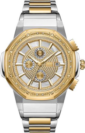 JBW Saxon Diamond Two-Tone Stainless Steel Watch, 44mm - 0.08 ctw in Stainless Steel/Gold at Nordstrom Rack