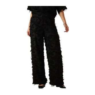 Minus Broeken, Dames, Zwart, S, Elegante franje hoge taille broek