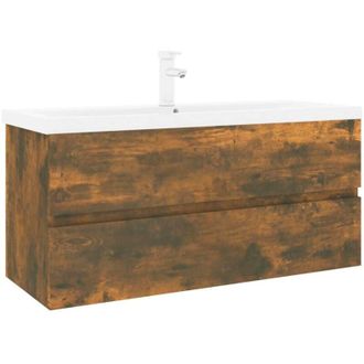 vidaXL Vidaxl - Sink Cabinet with Built-in Basin Smoked Oak Engineered Wood