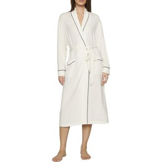 Eberjey Gisele Longline Robe in Ivory/Navy at Nordstrom, Size X-Small