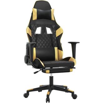 vidaXL Silla Gaming Masaje Y Reposapi&eacute;s Cuero Sint&eacute;tico Negro Dorado Vidaxl