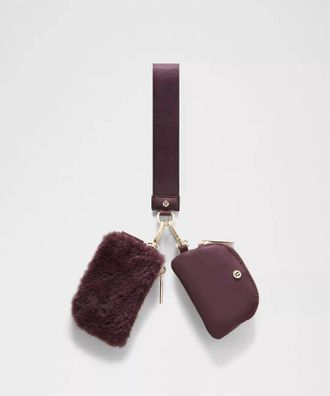 lululemon Womens Dual Pouch Plush Fleece Wristlet In Black Plum/gold