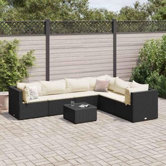 vidaXL Set De Muebles De Jard&iacute;n Y Cojines 7 Pzas Rat&aacute;n Sint&eacute;tico Negro Vidaxl