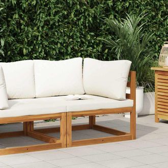 vidaXL Sof&aacute; De Esquina Seccional Y Coj&iacute;n Blanco Crema Madera De Acacia Vidaxl