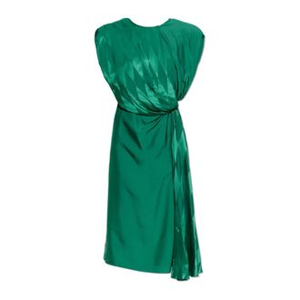 Versace Midi Dresses, female, Green, Size: S Jacquard Silk Draped Midi Dress