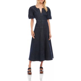 Karen Kane Denim Puff Sleeve A-Line Dress at Nordstrom, Size X-Small