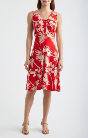Anne Klein Floral Sleeveless A-Line Dress in Begonia Red Multi at Nordstrom, Size Xx-Small P