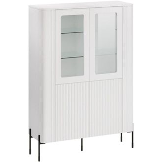 Dmora Vitrina Cimino, Vitrina De Sal&oacute;n Con Dos Puertas Y Detalle De Cristal, Elevada Del Suelo, 110 X 40 X 160 Cm, Color Blanco