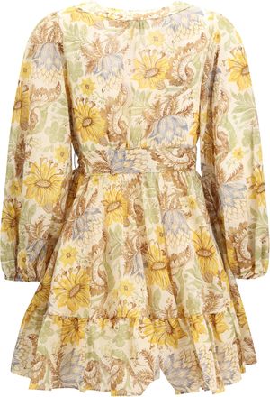 Zimmermann Womens Daylight Wrap Mini Dress Stamp-Floral-Cream Cotton