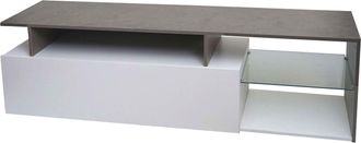 Hhg Hhg - Nunca Usado] Estanter&iacute;a Tv 639, Mesa Tv Aparador Mueble Tv Cajonera, Madera 47x170x40cm Compartimento De Almacenaje, Aspecto Hormig&oacute;n Blanco