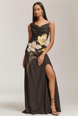 LEO LIN Esme Cowl-Neck Wool-Silk Blend Maxi Dress