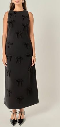 English Factory Bow Embellished Sleeveless A-Line Dress in Black at Nordstrom, Size X-Small
