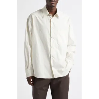 Christophe Lemaire Regular Fit Cotton & Silk Button-Up Shirt in Light Cream at Nordstrom, Size 46