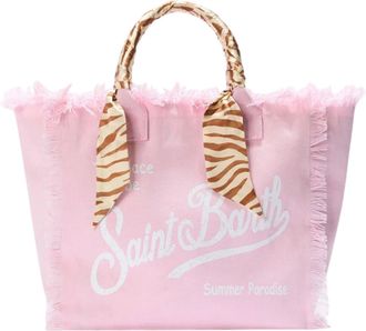MC2 Saint Barth Spacious Cotton Canvas Tote with Frayed Edges and Attached Scarf