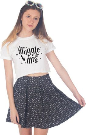 Sanfran Clothing Sanfran - from Muggle to Mrs Top Potter Wedding Funny Married Hen Party Bride Crop Top Shirt - Large/White