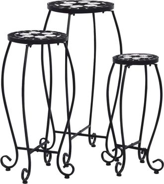vidaXL Mosaic Tables 3 pcs Black and White Ceramic, 46703