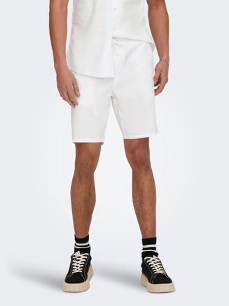 Only & Sons Shorts ONLY & SONS ONSLINUS 0007 COT LIN SHORTS NOOS, Herren, Gr. XXL, N-Gr, weiss (hellwei&szlig;), Web, Obermaterial: 75% Baumwolle, 25% Leinen, unifarben