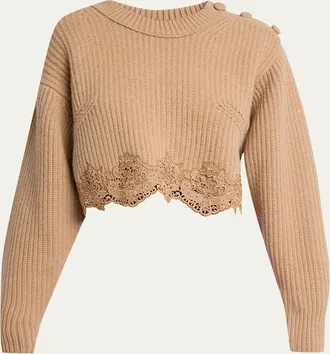 Chlo&eacute; Wool-Cashmere Lace Trim Pullover