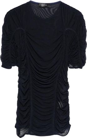 MUGLER Blauw Mesh Korte Mouw Ronde Hals - Dames - Korte kleedjes - Zwart - XS - Kleedjes