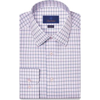 David Donahue Regular Fit Check Cotton Twill Dress Shirt in Blue/Pink at Nordstrom, Size 15.5 - 34