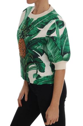 Dolce & Gabbana Womens Pineapple Banana Sequins Crewneck Sweater Cotton Clothing