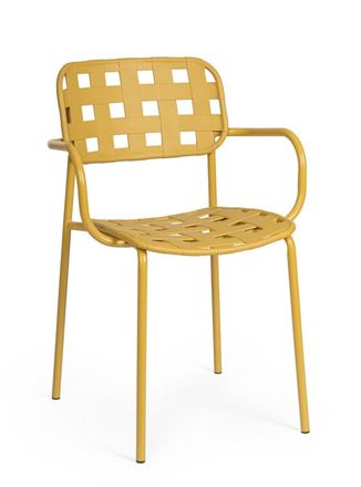 BIZZOTTO Conjunto de 4 sillas de acero con asiento amarillo