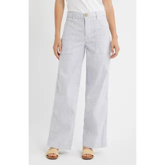 Frank & Eileen Limerick Stripe Wide Leg Pants in Navy White Stripe at Nordstrom, Size 12
