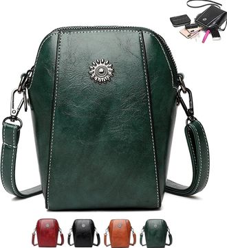 Generic Elmyse Crossbody Bag Leather,Happywind Crossbody Cellphone Purse,Happy Wind Retro All-Match Vertical Cellphone Bag (Green,One size)