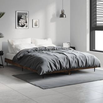 vidaXL Estructura De Cama Sin Colch&oacute;n Madera Roble Ahumado 140x190 Cm Vidaxl