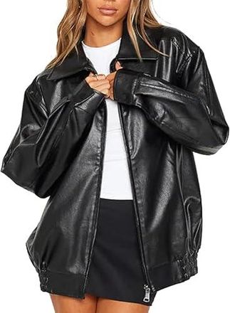 Veste Bomber En Cuir Marron Surdimensionnée Pour Femme - Style Moto Des Années 80, Neuf Avec étiquettes