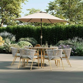 Charles Bentley Almada 6 Seater Dining Set in Grey | Size: 6 Person