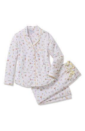 Petite Plume Brushed Cotton Twill Pajamas in White at Nordstrom, Size X-Small