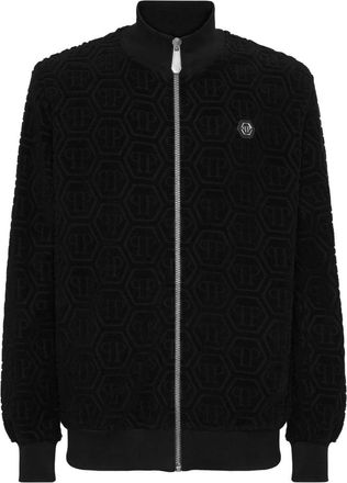 Philipp Plein Jacquard Tracksuit Jacket Monogram - Heren - Vesten met rits - Zwart - XL - Katoen - Hoodies & sweatvesten