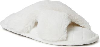 Dearfoams Jessica Furry Crossband Slipper in Alabaster at Nordstrom, Size X-Large
