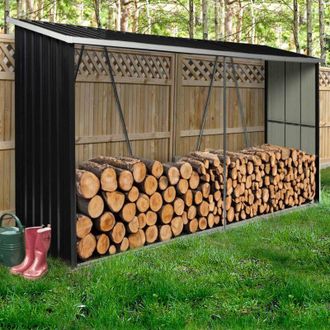 IDMarket Cobertizo De Acero Galvanizado Gris De 4m3 Para Troncos