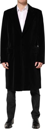 Dolce & Gabbana Mens Black Cotton Velvet Long Trench Coat Jacket Clothing